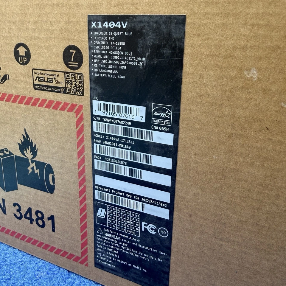 Ноутбук ASUS Vivobook 14 14 дюймов полная высокая четкость Intel Core i7-1355U 12 ГБ RAM 512 ГБ SSD - синий - Изображение 4 из 4