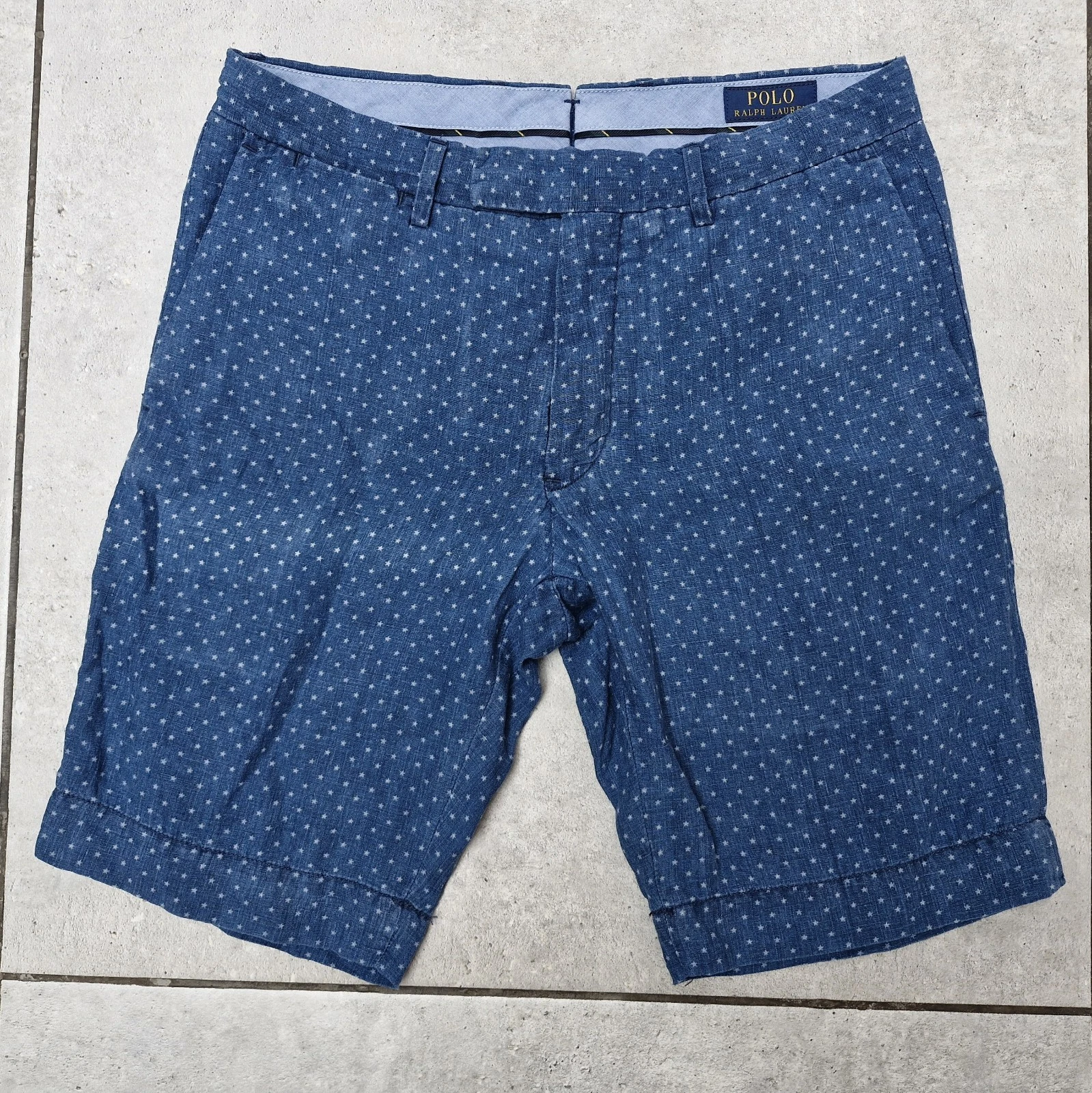 Polo Ralph Lauren Shorts Linen Indigo Blue Star Flat Front Size 30" Summer