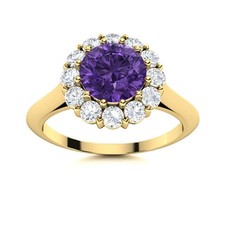 Crown Chakra Round Natural Amethyst Halo Ring Jewelry 925 Sterling Silver