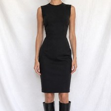 Vintage Y2K Black Sleeveless Knee Length Bodycon Fitted Cocktail Dress Size M
