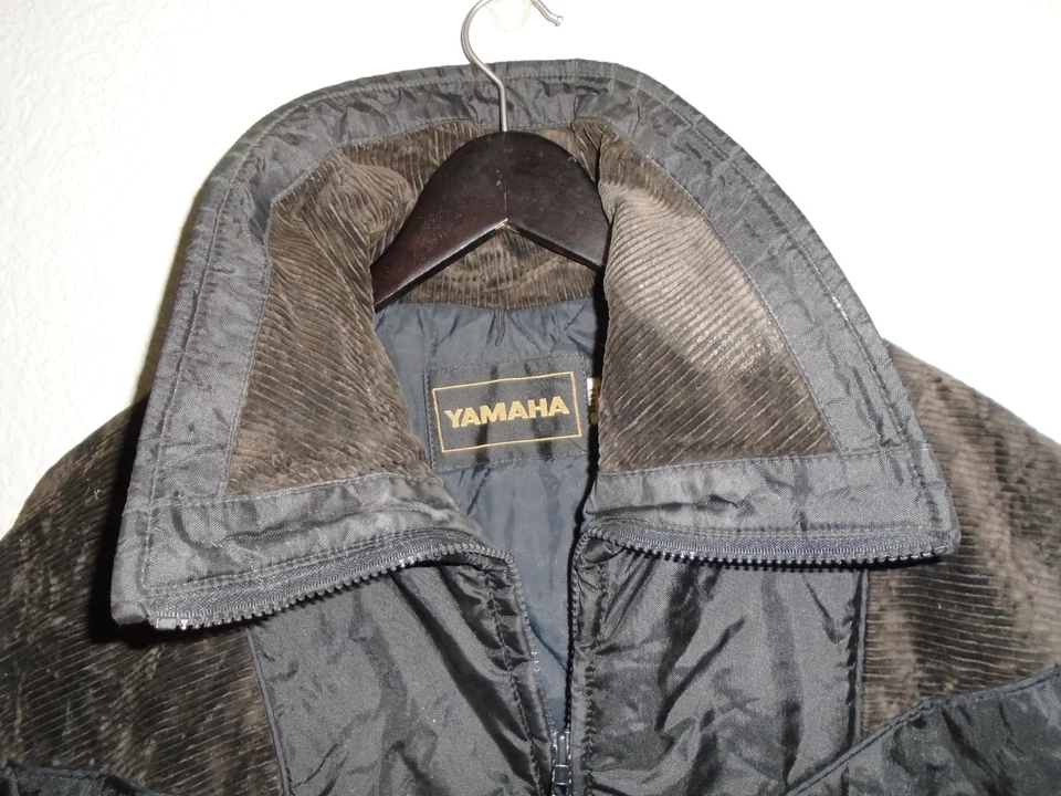 复古雅马哈男式大号雪地摩托夹克黑色线灯芯绒 — 第 2/4 张图片