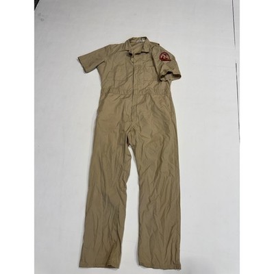 Vintage Key Imperial OKC Zoo Patch Coveralls Khaki Short Sleeve Mens 46 Long USA