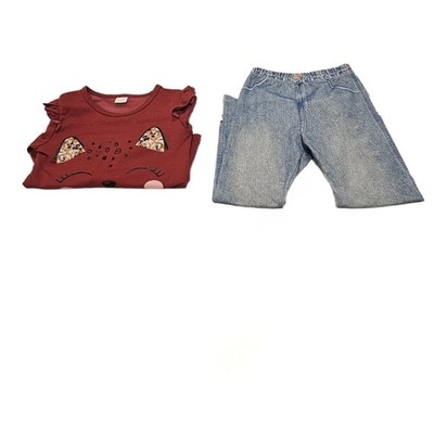 Mädchen Katzenmotiv 2 teiliges Set Größe-3-4 Jahre Preloved Top Zustand