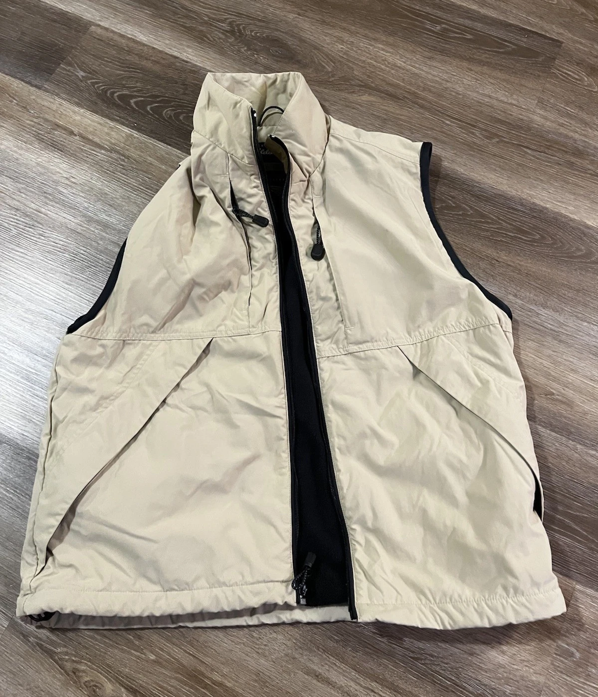 Eddie Bauer Outdoor Vest Mens Small Tan Fleece Lined Full Zip Hiking Jacket