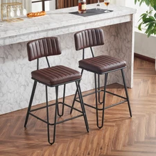 Industrial Bar Stools Set of 2, Counter Height Chairs w Metal Frame, Bar Chairs