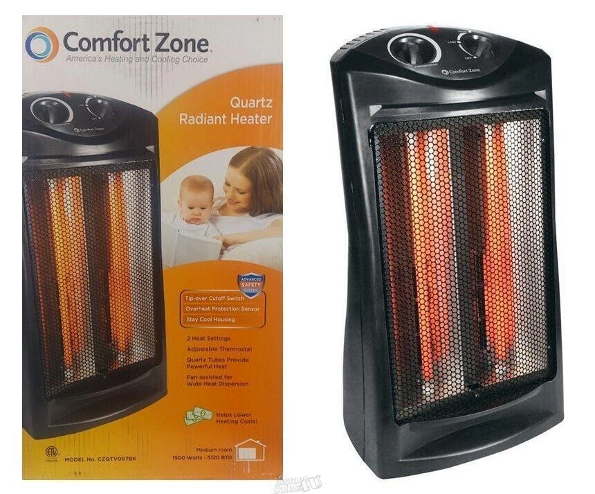 Comfort Zone Heater Radiant Tower Heat Space Heater Dual Quartz Heating 1500W - Image 3 of 4