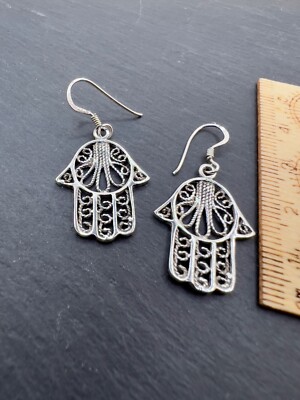 Ohrringe Ohrhänger Fatima Hand Hamsa 38 mm x 19 mm Silber 925