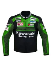 Kawasaki Pro rider Motorbike Real Leather Jacket with complete Protections-Free