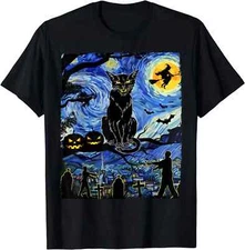 Scary Night and Bored Cat Funny Halloween Pumpkin Unisex Gift Shirt S-3XL