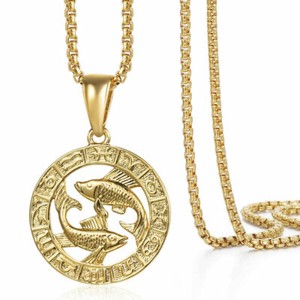 Authentic 14K 12 Constellation Horoscope Zodiac Sign Gold Plated Unisex Pendant Necklace