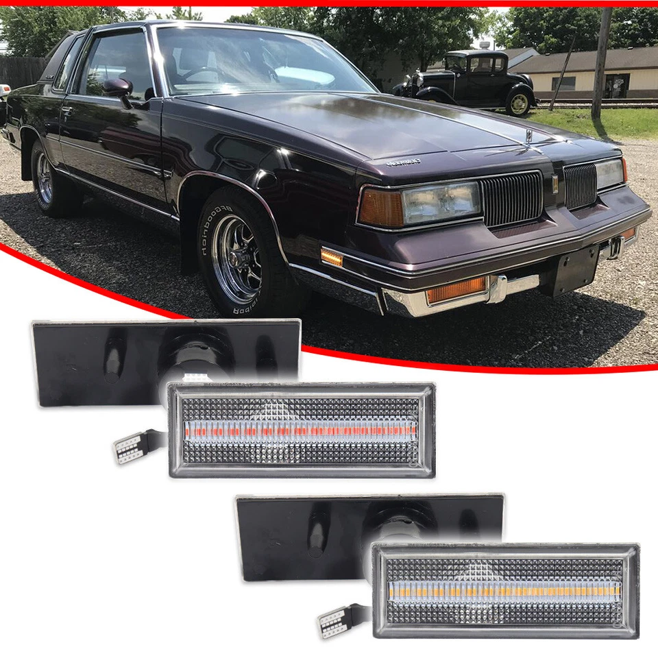 4X LED Side Marker Lights Clear Lens Front Rear For 81-88 Oldsmobile Cutlass 442 - Image 3 of 4