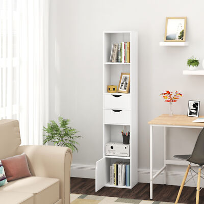 Bücherregal Bücherschrank Standregal Bodenregal mit Schubladen Tür Weiß SK028ws