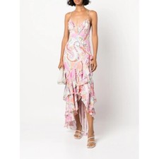 NWT Milly Women's Pink Edra Summer Ruffled Paisley-Print Dress in Pink Size 2