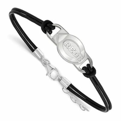 SS MLB Cincinnati Reds Black Leather 7 inch Bracelet with Extender