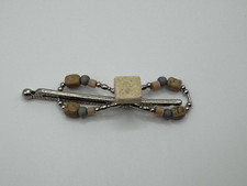 LILLA ROSE FLEXI-CLIP SQUARE STONE CENTER TAN AND GREY SILVER TONE SIZE MEDIUM