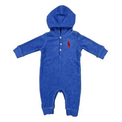 Polo Ralph Lauren Baby Terry Cloth Big Pony Hooded One Piece - Blue (Red pony)