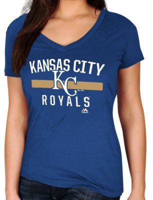 Ladies Kansas City Royals Royal One Game At A Time V Neck Shirt by Majestic 