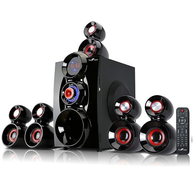 beFree BFS-600 5.1 Ch Surround Sound Speaker System Red w Remote USB BT