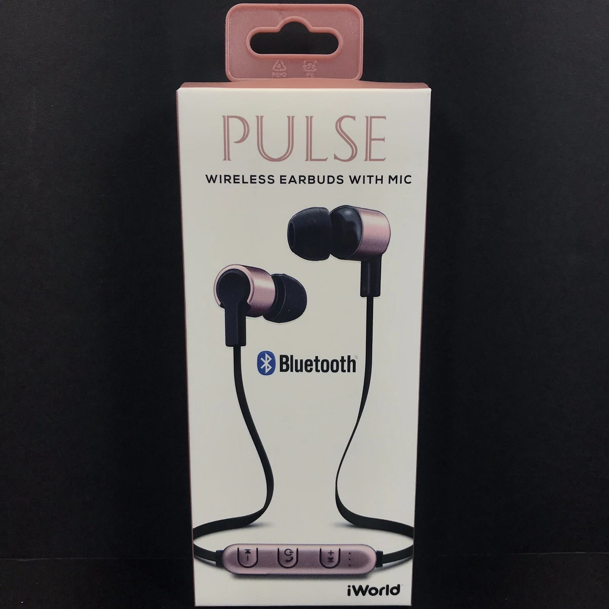 iWorld Pulse Wireless Bluetooth Earbuds with In line Microphone Pink Black