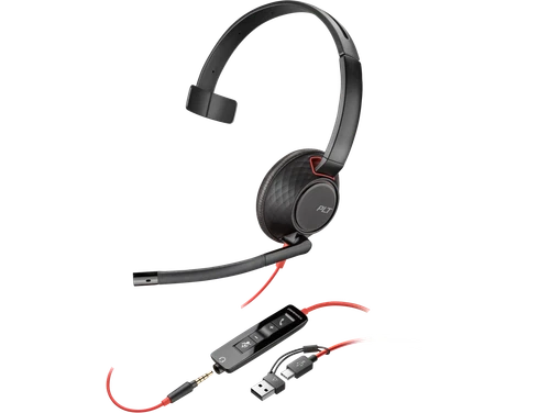 Poly Blackwire 5210 Monaural USB-C Headset +3.5mm Plug +USB-C/A Adapter