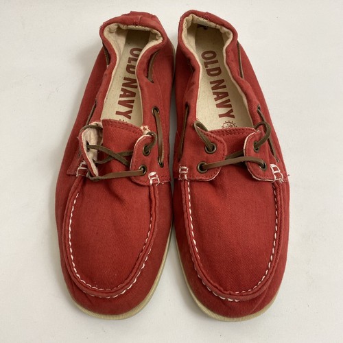 Old Navy Men’s Red Canvas Boat Shoes 10 Deck Shoes 2 Eye Lace Up - Picture 5 of 16