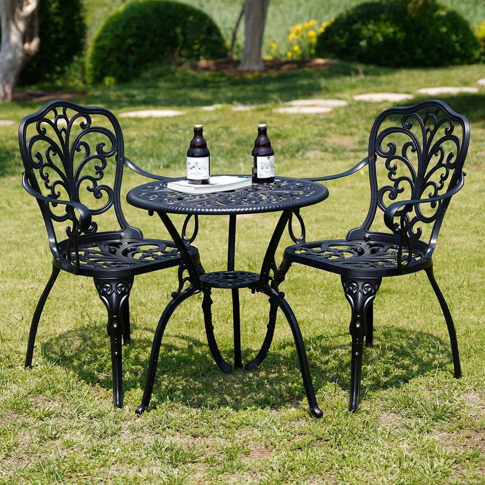 Withniture 3 Piece Cast Aluminum Outdoor Bistro Set with Umbrella Hole Design - Image 4 of 4