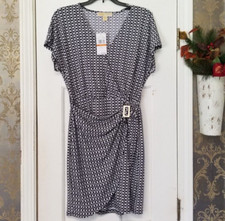 MICHAEL KORS WOMEN'S DRESS BLACK WHITE CHAIN PATTERN FAUX WRAP SZ SMALL NWT