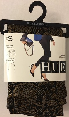 HUE 1 Pair Metallic Gold Python Ponte Legging S Black U16465 NWT Pants