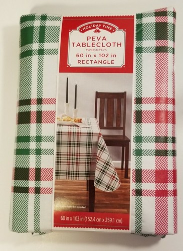 Holiday Time Red Green White Plaid PEVA 60 x 102 Rectangle Tablecloth ~ NEW