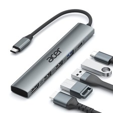 Acer 5 in 1 USB C Hub with 4K HDMI, 100W Power Delivery, 3 A 15cm, Grey