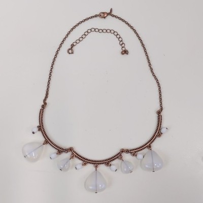 Avon SAQ Vintage Necklace White Teardrop Bead Dangle Pendant Statement Costume 