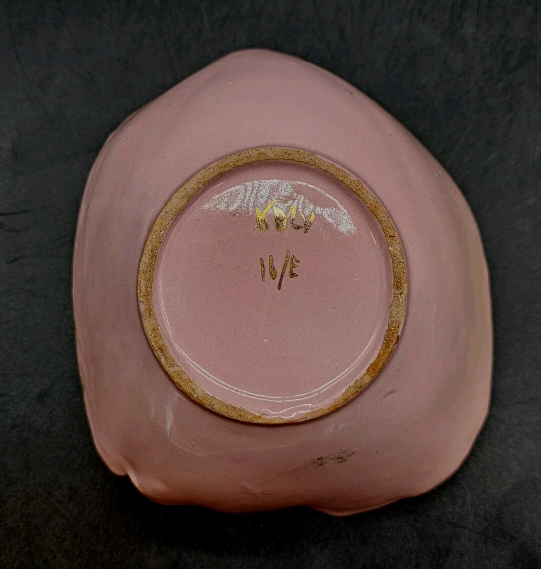 Vntg Italian Pottery Hand Painted Ceramic Applied Figs Leaf Trinket Bowl Handle