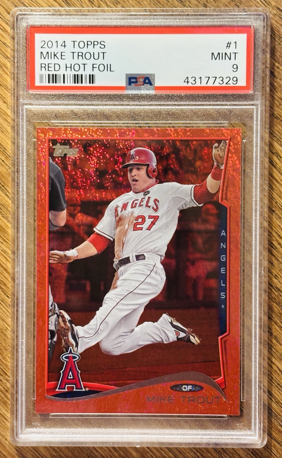 2014 Topps Red Hot Foil #1 Mike Trout PSA 9 Mint Angels Baseball Future HOF view 1