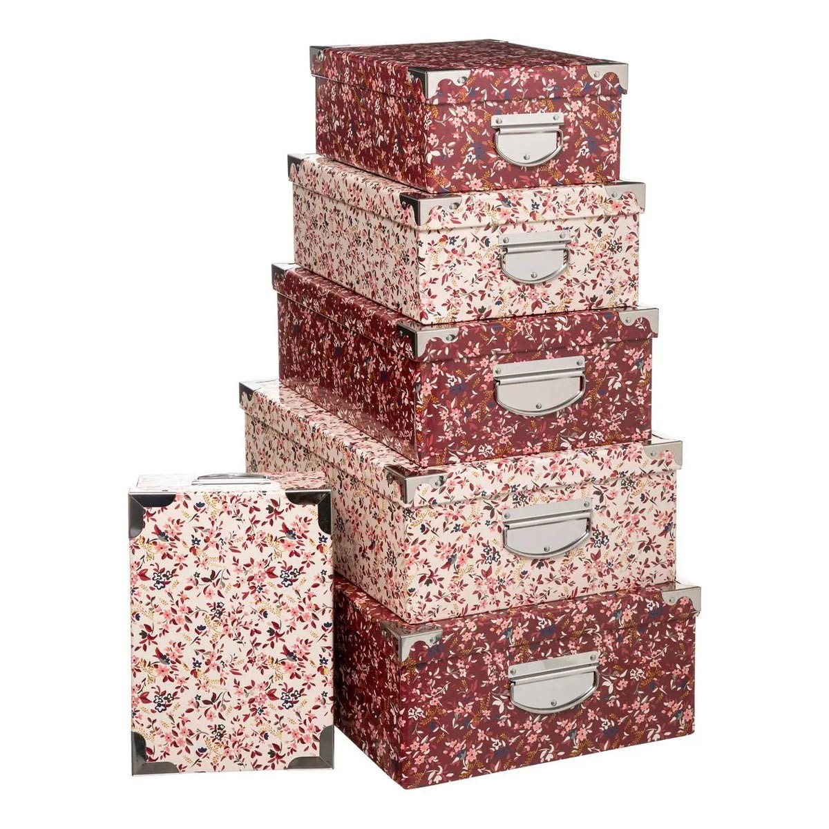 Lot de 6 boîtes de rangement Délicatesse 48cm rose pour dressing