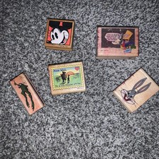 Vintage Assorted Rubber Stamp Lot Wood Mount Various Disney Looney Simpsons More
