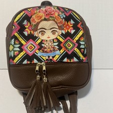 Mexican Artist Frida Kahlo Inspired Mini Backpack Animated Female Floral Woven