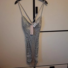 Oh Polly Silver Embellished Mini Dress - UK Size 10