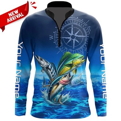 Personalized Name Mahi Mahi, Wahoo, Tuna Blue Jersey Shirts - All Size