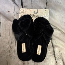 NWT BCBGeneration Womens Bow Soft Plush Faux Fur Black Luxe Slippers Size M 7/8
