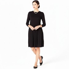 NWT J. Jill Womens Pleated Knee Length Dress Black Classic Minimalist Size MP