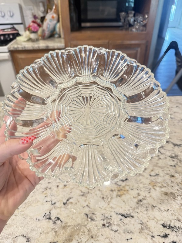 Crystal Deviled Egg Plate, Salt & Pepper Shaker, Divided Plate (set of 3), Cruet