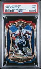 2020 Panini Select - Premier Level Lamar Jackson #102 Tri-Color Prizm Die-Cut