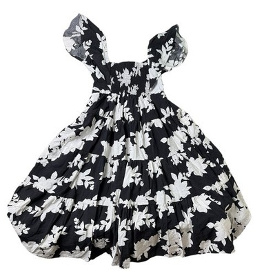 Rachel Zoe Black And White Flutter Floral Sleeve Maxi Dress Size XL