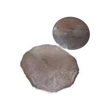Set of 2 Vtg. Trivets/Hot Plates, Etched Silver, 1 Rd. 8", 1  Rec. 10"x 8", Felt