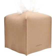 Square Tissue Box Cover with Elastic Bottom, PU Leather Decorative Organizer for