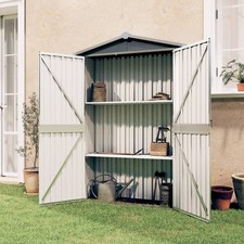 Slim Garden Shed 116x45x175 cmGrey Galvanised Steel Tool Storage