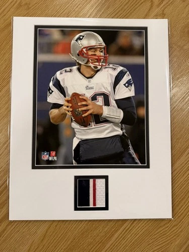 Tom Brady Patriots Game Used Worn Jersey Patch NFL HOF MVP GOAT Matted 11x14