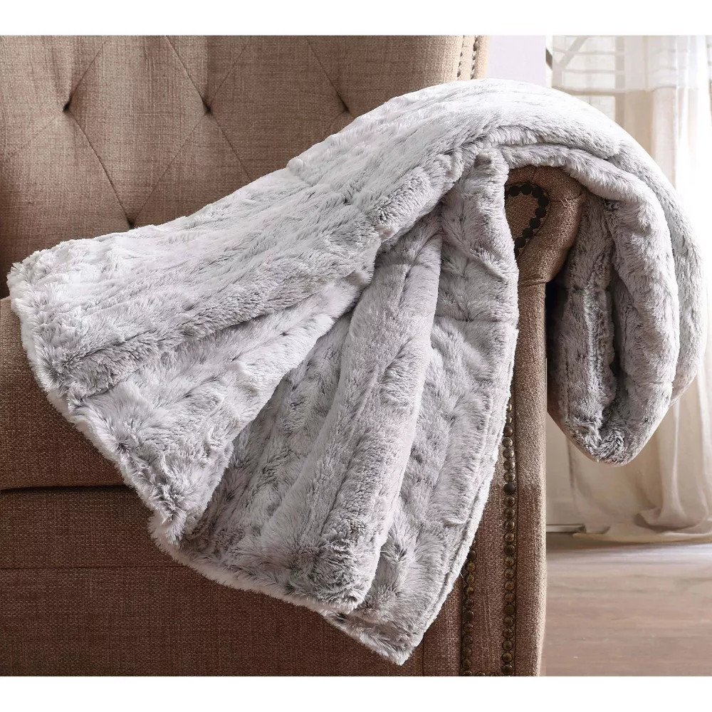 Gift Boxed Reversible Throw Snow Blanket Leopard Gray - Christian
