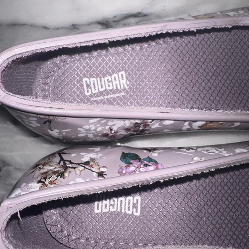 Cougar Waterproof Size 8 Floral Print Slip On Loafers Gray Rubber Comfort - Picture 5 of 9