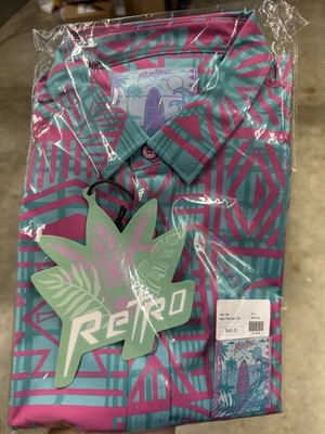 Retro Rifle Hight Tide 2XL XXL Button Down Hawaiian Pink And Teal NEW
